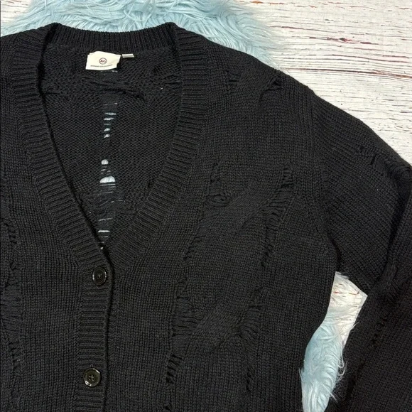 NWOT AG Adriano Goldschmied Black Open Knit Cable Button Cardigan